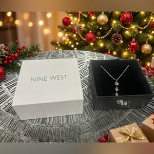 Nine West Silver Necklace with Sparkling Accents- Daphne